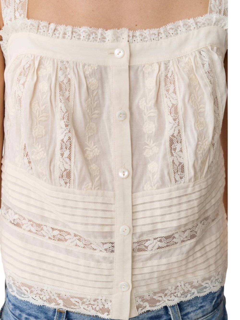 Sorella Misty Top Size 4 Cream Lace Button Down Cotton Viscose NWT